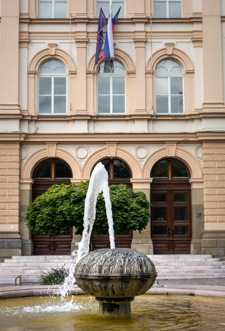 Curek vode iz fontane pred glavnim vhodom v Prvo gimnazijo Maribor